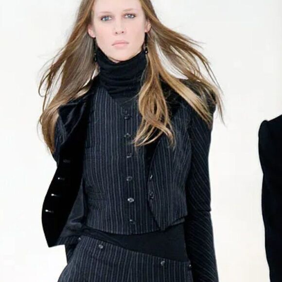 Ralph Lauren Collection ~ Black Wool Pinstripe Waistcoat Gilet Vest - Picture 2 of 16